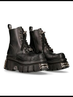 New Rock black razor blade combat boots
